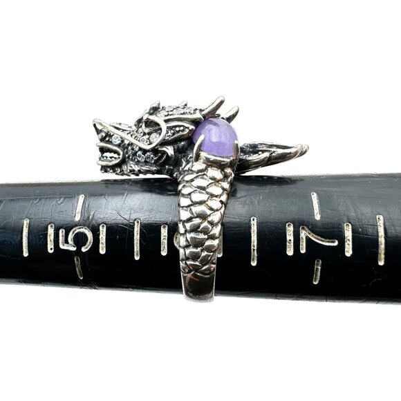 Jade of Yesteryear Womens Ring Sterling Silver Purple Jade Ruby Eyes Size 6 - Picture 4 of 8